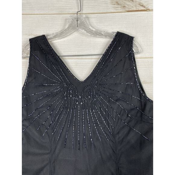 Vtg Phool Dress XL Little Black Beaded Overlay Lined Party 50's Retro Look NEW! - Picture 2 of 12